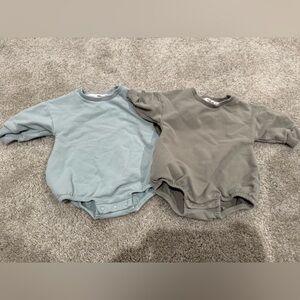 Set of Two Baby bubble rompers - sage green and minty blue